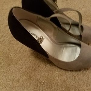 Gray and Black Sandal Strap Heels 3 Inch